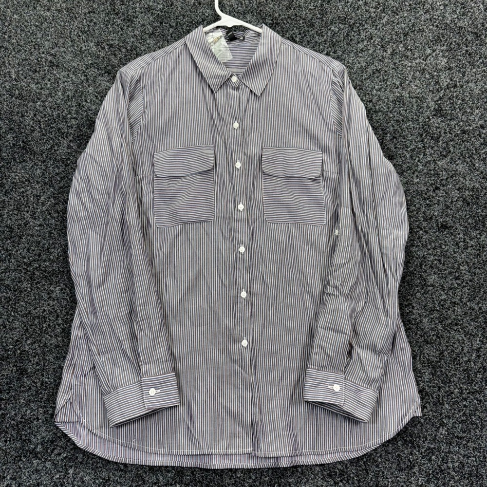 Express‎ Portofino Shirt Womens Lg NWT Navy Brown Striped Long Sleeve Button Up